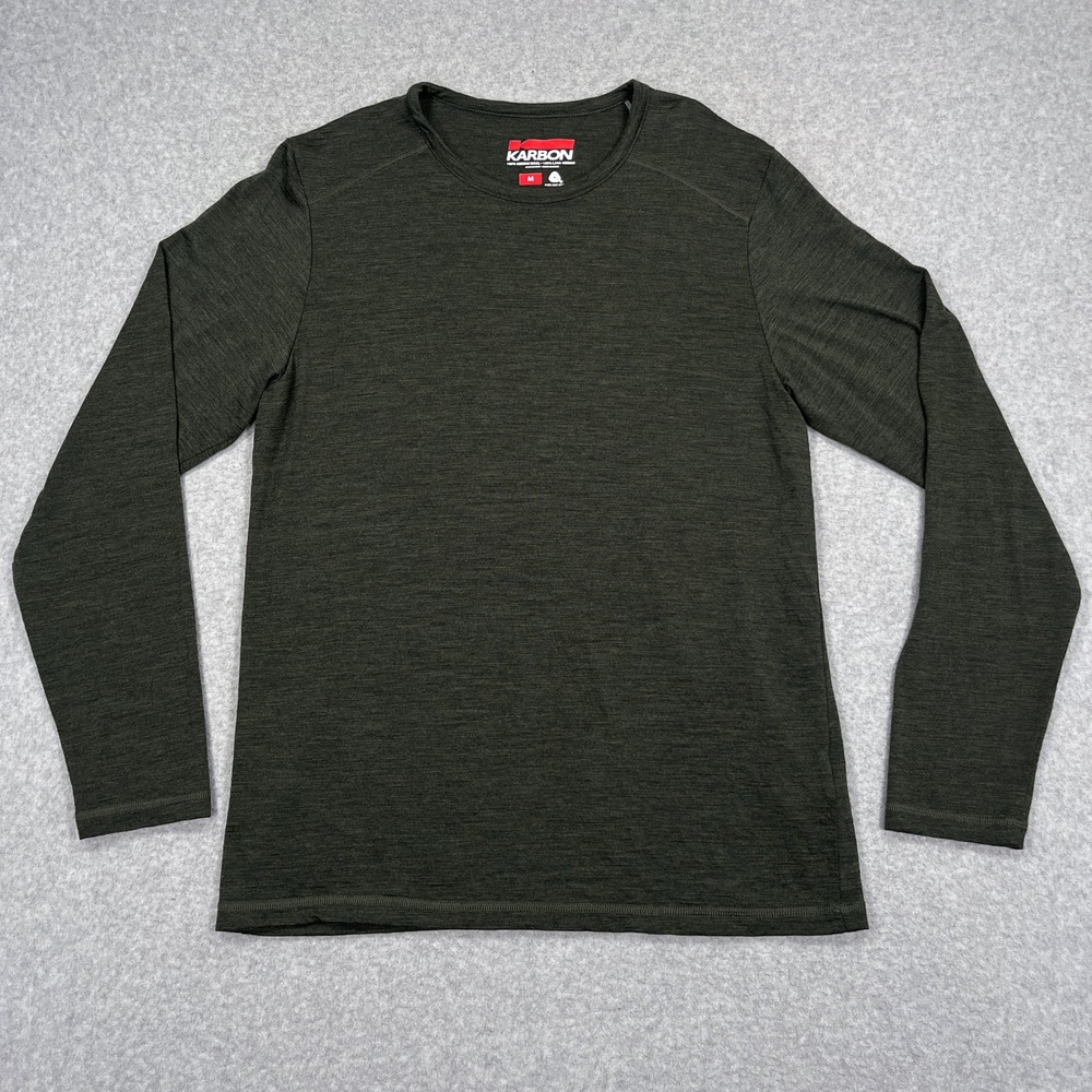 Karbon 100% Merino Wool T-Shirt Mens M Green Long Sleeve Crewneck Base Layer